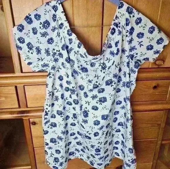 Banana republic medium blue&white floral cotton off the shoulder top - Picture 4 of 6